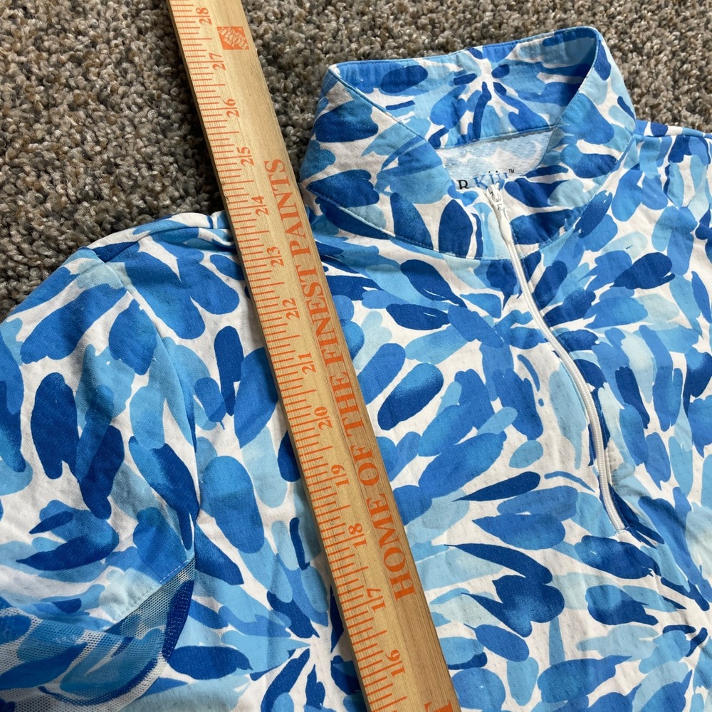IBKUL Women's XL Quarter Zip Sun Shirt Blue White Floral IceFil Cooling UPF 50+ - Picture 7 of 8